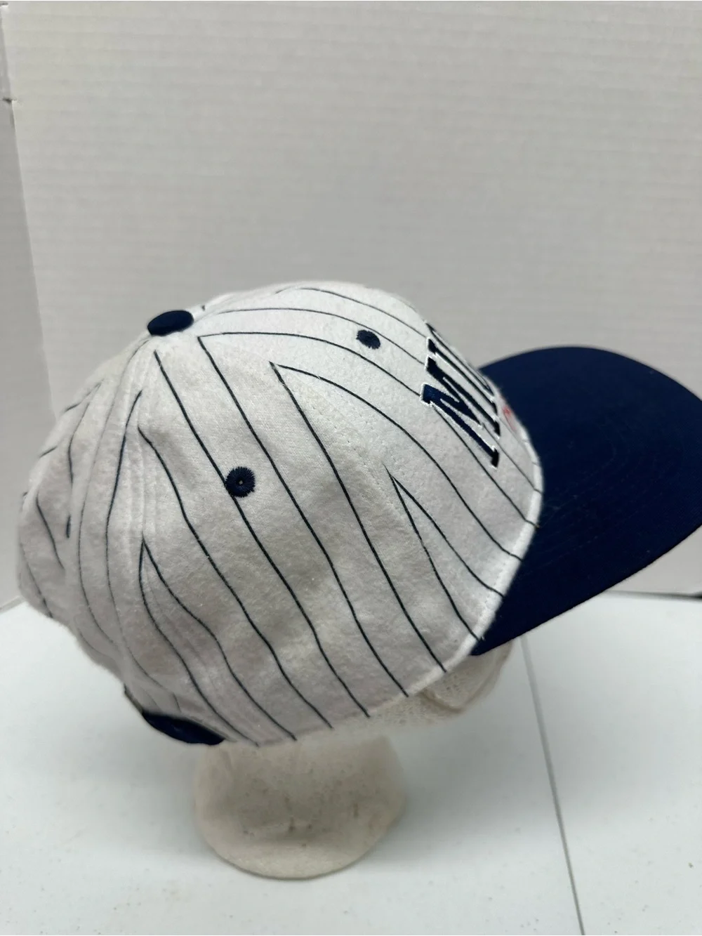 Disney Mickey Mouse Original Pinstripe Snapback Hat Navy White Baseball Cap